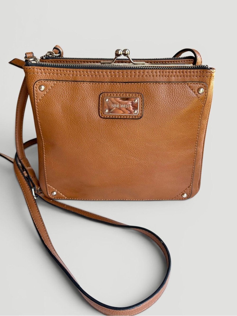 Nine West Warm Brown Crossbody with Kiss-Lock Detail